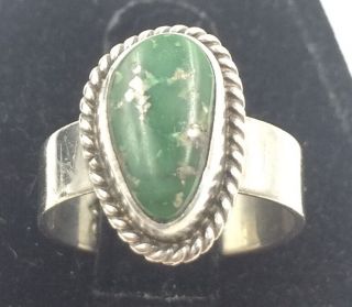 Vintage Native American Off - Shape Green Turquoise Ring Size 5 Signed " Ee "