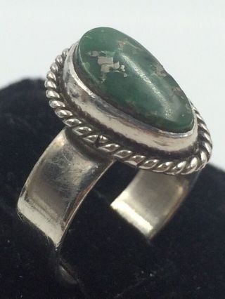 Vintage Native American Off - Shape Green Turquoise Ring Size 5 Signed 