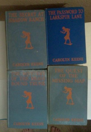 4 Vintage Nancy Drew Books / 1930s Blue Covers / Orange Silhouette