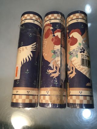 2 - Vintage Nos Rooster Wallpaper Border Roll Country Farm House 67271b Usa