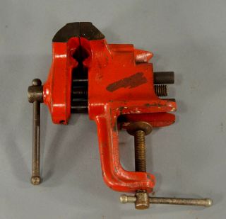 Vintage Small Clamp On Vise,  Table,  Bench,  Red 2 " Jaws Made In Usa