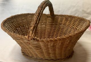 Vintage Oval Willow Wicker Handmade Basket.  Basket Weave Woven Handle.