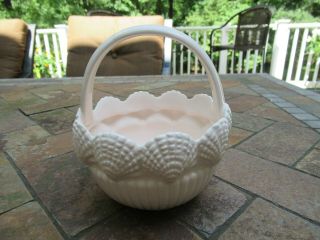 Vintage Pink Milk Glass Shell Design Flower Basket