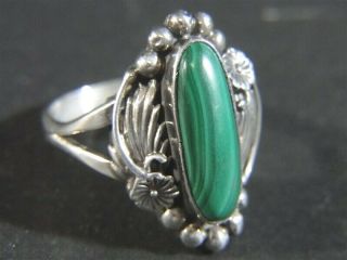Vintage Navajo Gk George Kee Malachite Sterling Silver Ring Size 10 - 1/2
