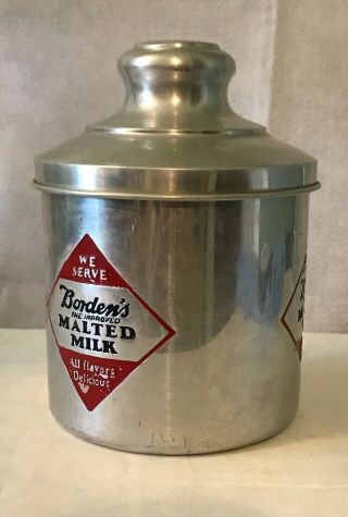 Vintage BORDEN’S Malted Milk Soda Fountain Advertising Tin Canister 1940 - 50’s 4