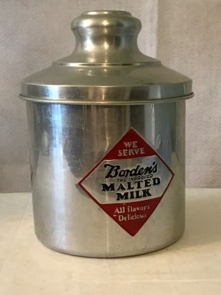 Vintage BORDEN’S Malted Milk Soda Fountain Advertising Tin Canister 1940 - 50’s 5