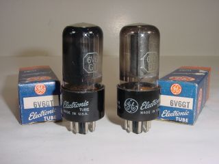 2 Vintage Nos Ge 6v6gt 6v6 Smoked Glass Grey Plate Matched Amplifier Tube Pair