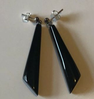 Vintage Late 20th Century Whitby Jet Dangle Earrings With Silver Findings