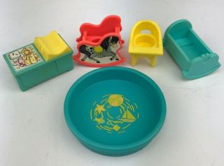 Vintage 1970 S Fisher Price Little People Nursery Furniture Set With Wading Pool