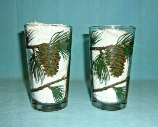 Boscul Peanut Butter Vintage 5 " Tall No Name Pine Cone Glass.  Pair