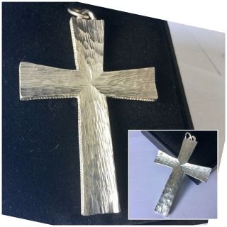 Vintage Jewellery 1970s Large Silver Bark Hallmarked Cross Crucifix Pendant
