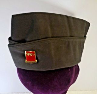 Vintage Military Army Garrison Cap Hat Size 7 1/4 With Paratus Facere Pin