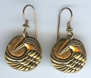 Laurel Burch Vintage Gold Tone Bird Pierced Dangle Earrings