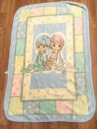 Vintage Precious Moments Baby Blanket Plush Fleece Boy Or Girl Nursery Room