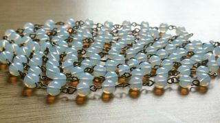 Czech Wired Moonstone Glass Bead Flapper Necklace Vintage Deco Style