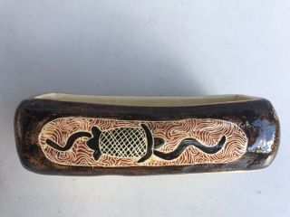 Vintage Essexware Trough Vase Australian Pottery Aboriginal Turtle Snake Motifs