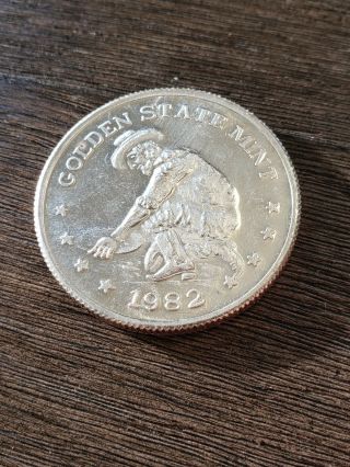 1982 Golden State Gsm 1 Oz.  999 Vintage Prospector Silver Round
