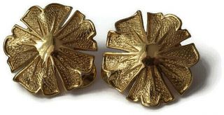 Vintage Monet Signed Gold Tone Textured Flower Clip Earrings