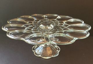 Vintage Le Smith Dominion Cake Stand Pedestal Clear Pressed Glass 11.  5 " X 4.  75 "