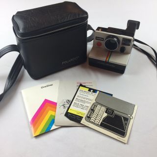 Vintage Polaroid Sx - 70 One Step White Rainbow Stripe Instant Land Camera W/ Case