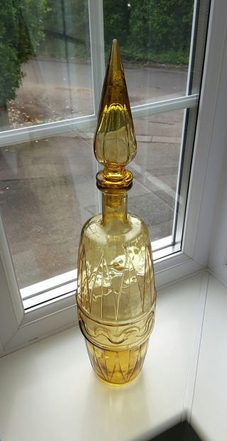 Vintage Empoli Large Italian amber glass geometric pattern decanter / bottle 2