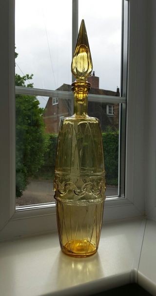 Vintage Empoli Large Italian amber glass geometric pattern decanter / bottle 3