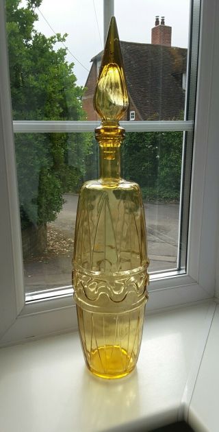 Vintage Empoli Large Italian amber glass geometric pattern decanter / bottle 4