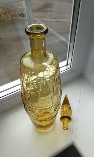 Vintage Empoli Large Italian amber glass geometric pattern decanter / bottle 5