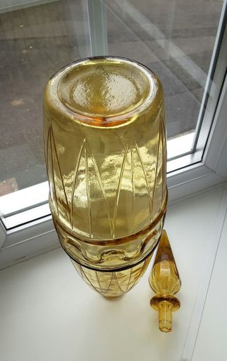 Vintage Empoli Large Italian amber glass geometric pattern decanter / bottle 6