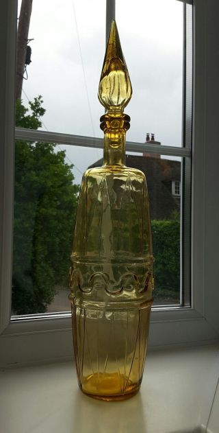 Vintage Empoli Large Italian amber glass geometric pattern decanter / bottle 7