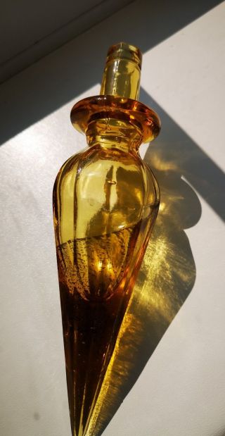 Vintage Empoli Large Italian amber glass geometric pattern decanter / bottle 8