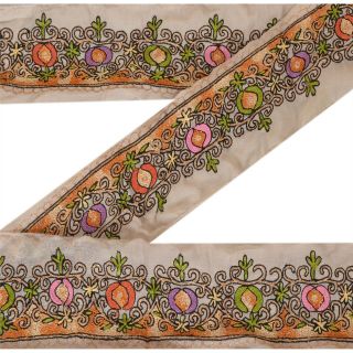 Sanskriti Vintage Cream Sari Border Hand Embroidered Deco Craft Trim Sewing Lace