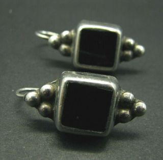 Sterling Silver Taxco/mexico Vintage Black Onyx Earrings Victorian Drop Dangle