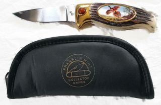 Vintage Franklin Ring Neck Pheasant Folding Pocket Lockback Knife W Case