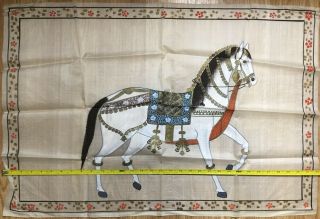 Horse Tapestry Hand Painted India Silk Fabric 22”x 32” Ceremonial Dress Vintage
