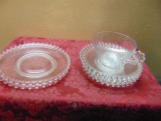 Imperial Candlewick Beaded Cup And 4 Saucers 2 Desert Plates Vintage