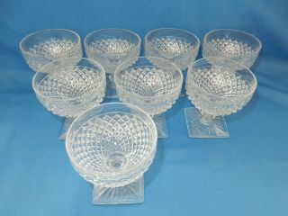 Set Of 8 Vintage Diamond English Hobnail Square Foot Sherbets Cocktail Glasses