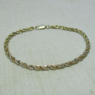 Vintage Estate Sterling Silver 925 Twisted Bracelet With 14k Gold Accent Chain