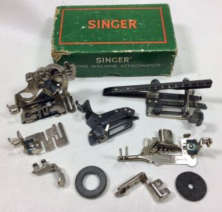 Vintage Singer Sewing Machine Featherweight Attachments W/ Box