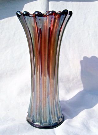 Vintage Westmoreland Corinth Ribbed Purple Carnival Glass Vase 8 - 1/2 "