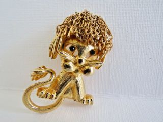 Vintage Signed Robert Mandle Designer 3 - D Shaggy Lion Or Dog Gold Brooch Pin Euc