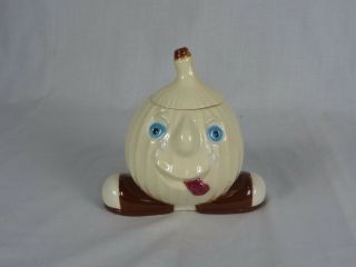 Vtg Ceramic Crying Onion Jar Canister With Lid Kitsch Kitschy