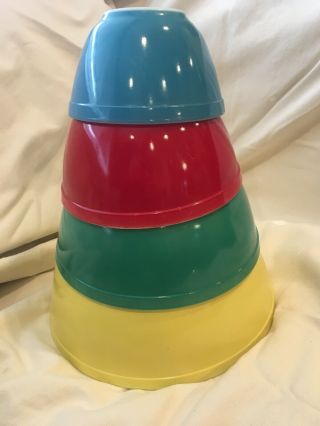 4 Vtg Pyrex Mixing Bowl Nest Set Primary Color 400 Series 1940s 401 402 403 404