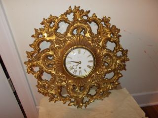 Vintage Syroco Wall Clock - 8 Day Wind Model - Gold Color Rococo Look - West German