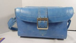 Samsonite Scandia Vintage Blue Train Make Up Case Buckle Flap Shoulder Bag