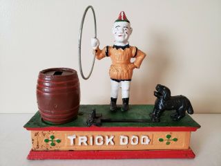 Vintage Cast Iron Piggy Bank Trick Dog Circus Clown