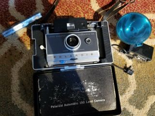 Vintage 1960s Polaroid Automatic 100 Land Camera W/ Vintage Flash Bar And Model