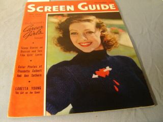 Vintage 1940 Screen Guide Loretta Young Cover Joan Crawford Charlie Chaplin