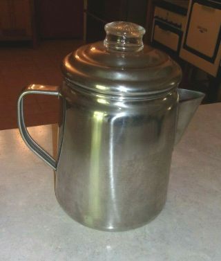 Vtg Coleman 12 Cup Stainless Steel Stovetop Camping Percolator Coffee Pot