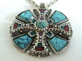 Vintage Turquoise Miracle Pendant Scottish Celtic Cross Necklace Signed